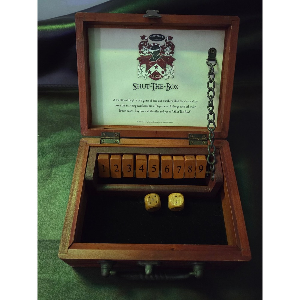 Front Porch Classics Circa Shut-The-Box Wooden Dice Game Pub Style Portable Case